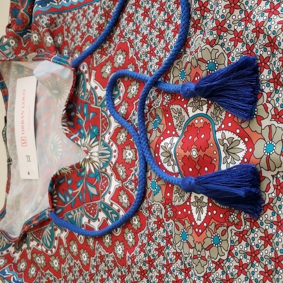 Urban Coco Bohemian Split V- Neck Tassle Tie Side Slit Swimsuit Cover-up Size XL - Picture 7 of 13